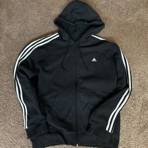 adidas Zip-up hoodie sweatshirt black with white stripe Men's XL